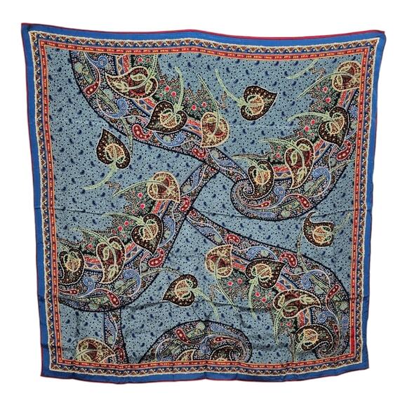 Vintage Oscar de La Rauta 100% Silk Paisley and Floral Scarf 31" x 31" Japan - Picture 6 of 6